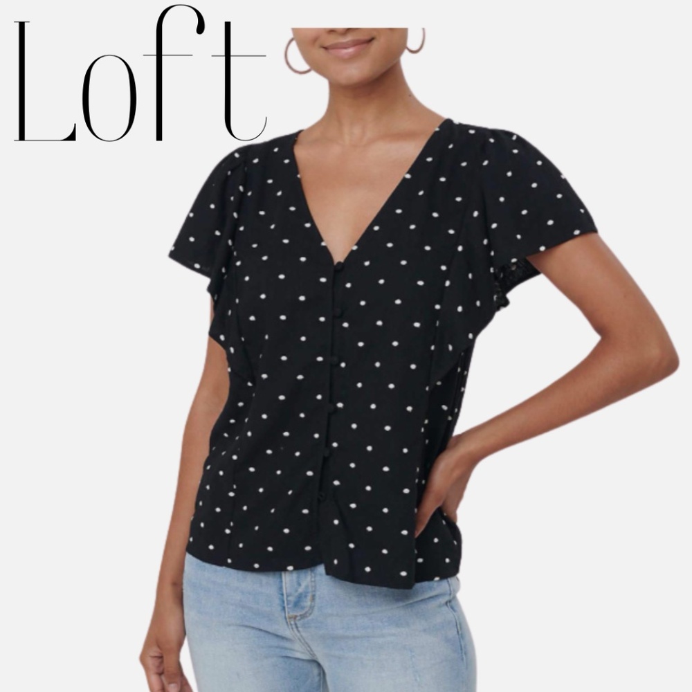 NWT Loft Linen Blend Flutter Sleeve Blouse